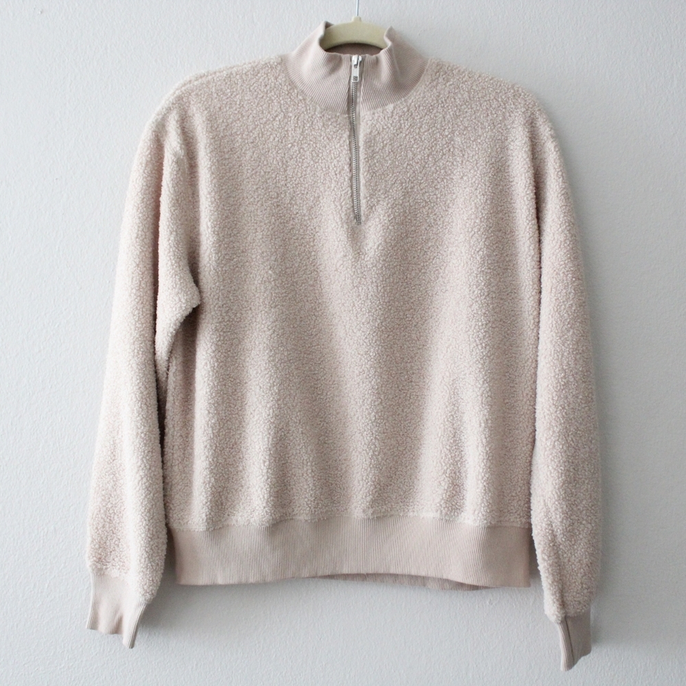 Topshop Beige Quarter Zip Boucle Sweater